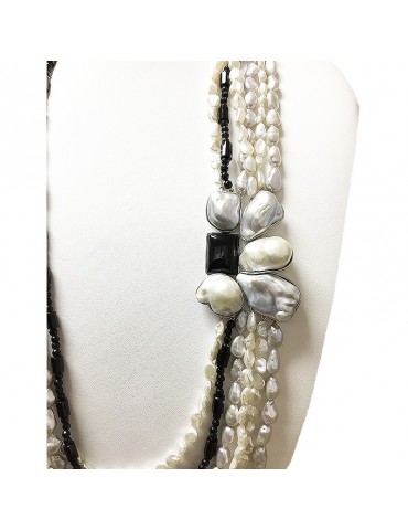 Della Rovere Women's Necklace with Pearls and Onyx - 0 2