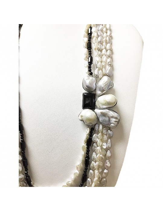 Della Rovere Women's Necklace with Pearls and Onyx - 0