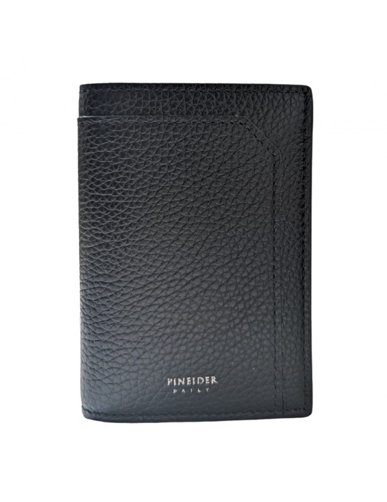 Pineider Vertical Wallet-Black Tumbled Calfskin-PTS713056