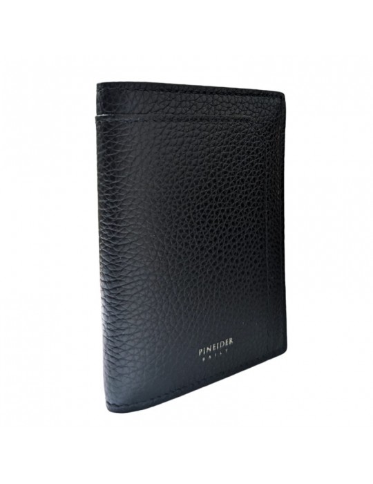 Pineider Vertical Wallet-Black Tumbled Calfskin-PTS713056