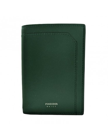 Pineider Vertical Wallet - Green Smooth Leather with Zip -PSS714327