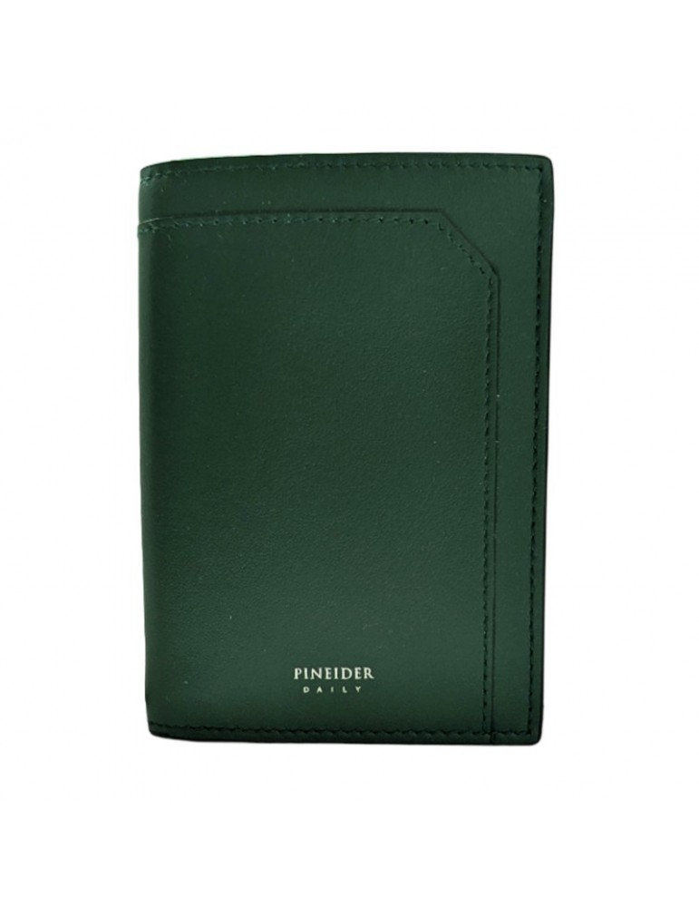 Pineider Vertical Wallet - Green Smooth Leather with Zip -PSS714327