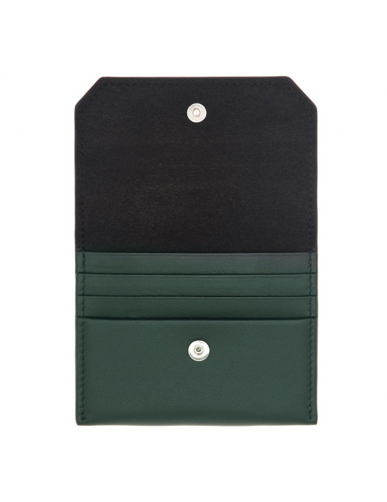 Pineider Credit Card Holder - Green Smooth Leather - Flap-PSS707327