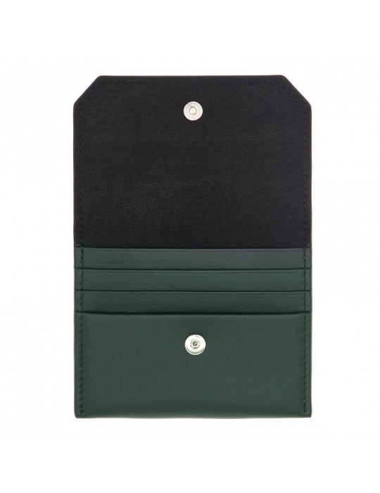 Pineider Credit Card Holder - Green Smooth Leather - Flap-PSS707327