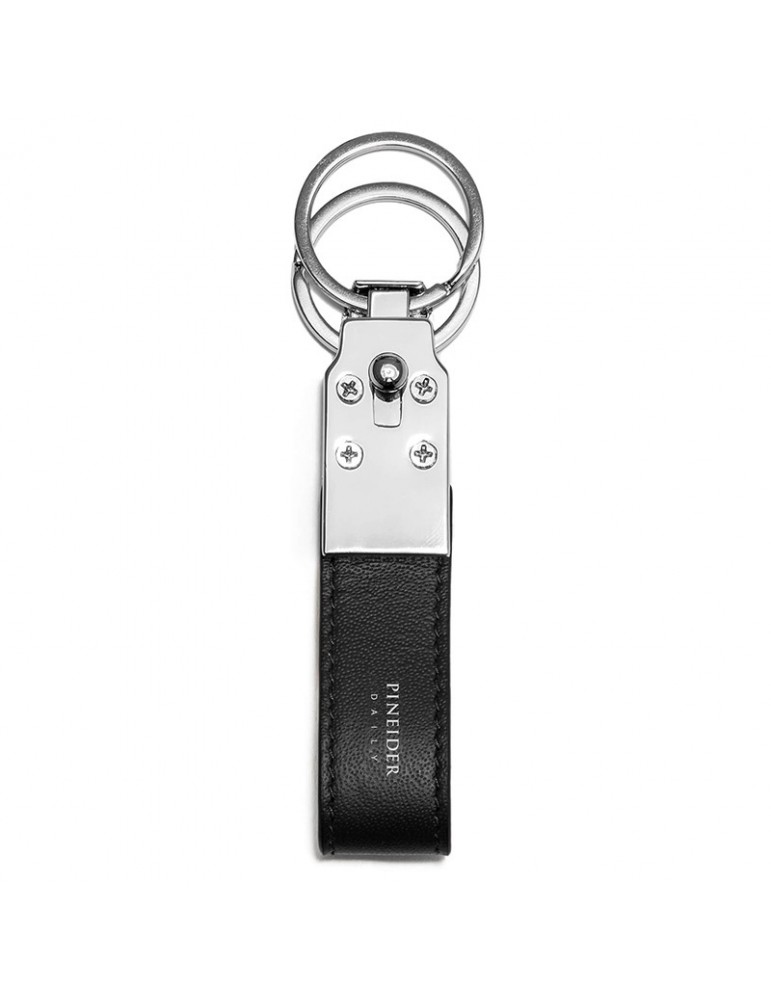 Pineider Double Keyring - Smooth Black Calfskin - PSS715056