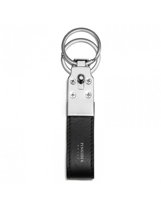 Pineider Double Keyring - Smooth Black Calfskin - PSS715056