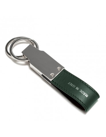 Pineider Double Keyring - Smooth Green Calfskin - PSS715327 2