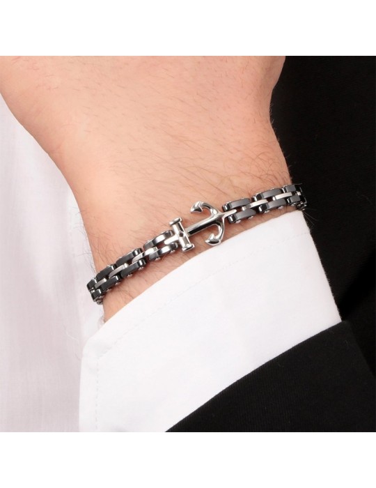 Morellato Bracelet - Ceramic - Black Links - Central Anchor - SACU10