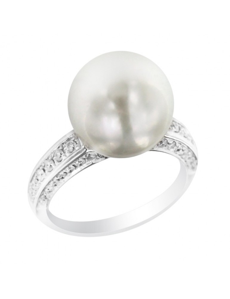 Anello Coscia - in Oro Bianco 18 Carati con Perla Freshwater e Diamanti Naturali 0,48 ct - RNSS06026