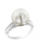 Anello Coscia - in Oro Bianco 18 Carati con Perla Freshwater e Diamanti Naturali 0,48 ct - RNSS06026
