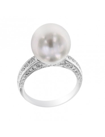 Thigh Ring - in 18K White Gold with Freshwater Pearl and Natural Diamonds 0.48 ct - 0 2