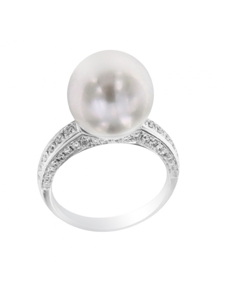 Thigh Ring - in 18K White Gold with Freshwater Pearl and Natural Diamonds 0.48 ct - 0