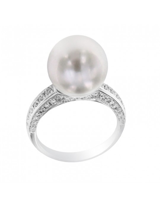 Anello Coscia - in Oro Bianco 18 Carati con Perla Freshwater e Diamanti Naturali 0,48 ct - RNSS06026