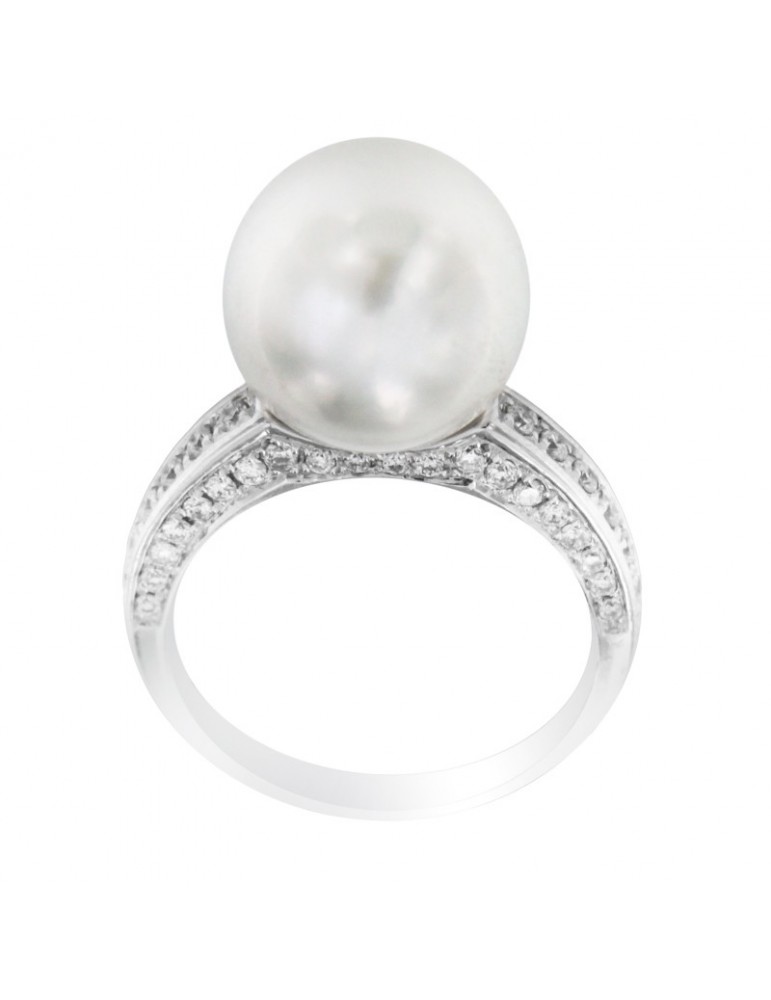 Anello Coscia - in Oro Bianco 18 Carati con Perla Freshwater e Diamanti Naturali 0,48 ct - RNSS06026