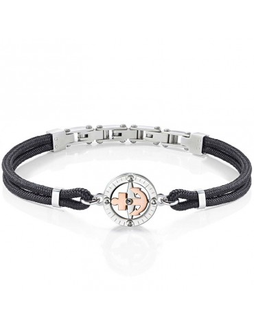Morellato Bracelet - Versilia - Black Cord - Rose Gold Anchor-SAHB06