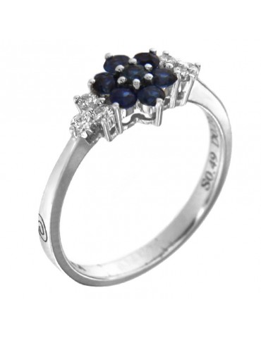 Anello Picca Donna - in Oro Bianco con Diamanti e Zaffiro - 0