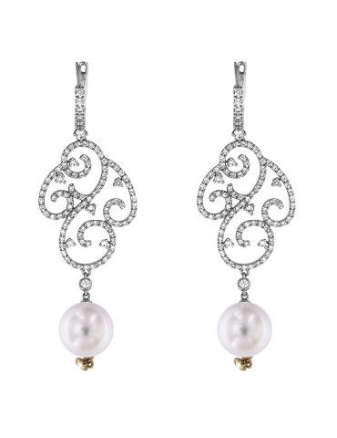 Orecchini Coscia - Oro Bianco - Perle Australiane - Diamanti - P1016