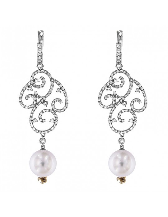 Coscia Pearl's Earrings - Australian South Sea in White Gold with Diamonds - 0