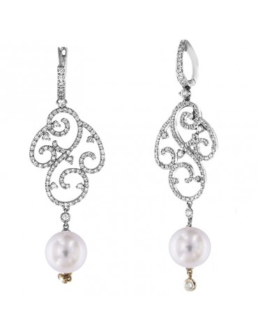 Orecchini Coscia - Oro Bianco - Perle Australiane - Diamanti - P1016 2