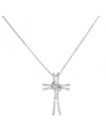 Collana Picca - Croce in Oro Bianco con Diamanti Naturali - 0