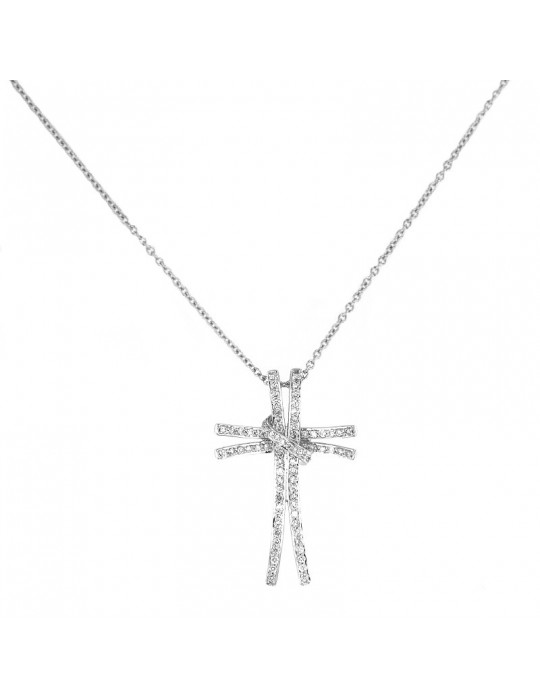 Collana Picca - Croce in Oro Bianco con Diamanti Naturali - 0