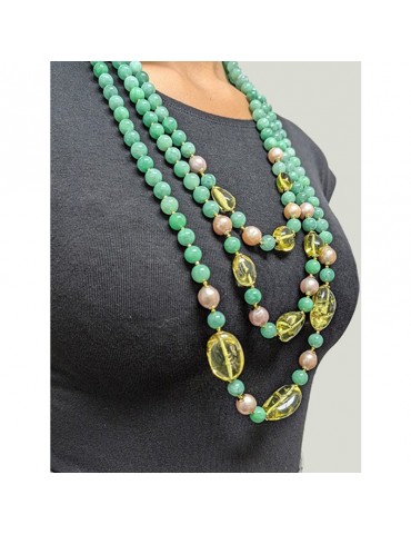 Giadan Necklace - Marzia - Green Amber - Pink Pearls - GIADAN31 2
