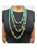 Giadan Necklace - Marzia - Green Amber - Pink Pearls - GIADAN31