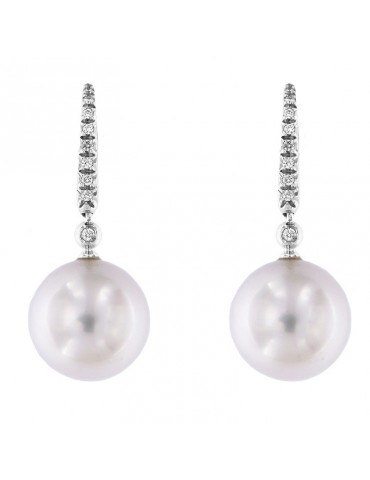 Orecchini Picca con Perle Australia 12-13 mm e Diamanti - 0