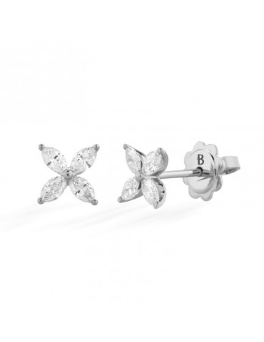 Buonocore Earrings - Leaf Flower in 18K White Gold with Natural Diamonds 0.50 carats - 0