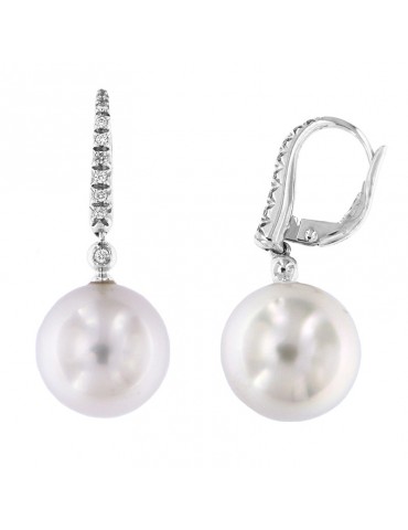 Orecchini Picca con Perle Australia 12-13 mm e Diamanti - 0 2