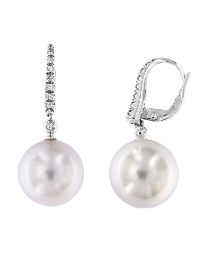 Orecchini Picca con Perle Australia 12-13 mm e Diamanti - 0