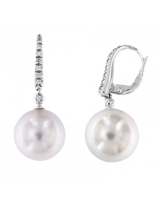 Picca Earrings with Australian Pearls 12-13 mm and Diamonds for Women - 0