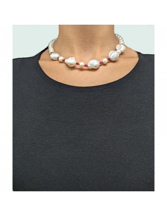 Collana Giadan - Sabbiabianca - Girocollo - Perle Barocche - Rubellite - GIADAN22