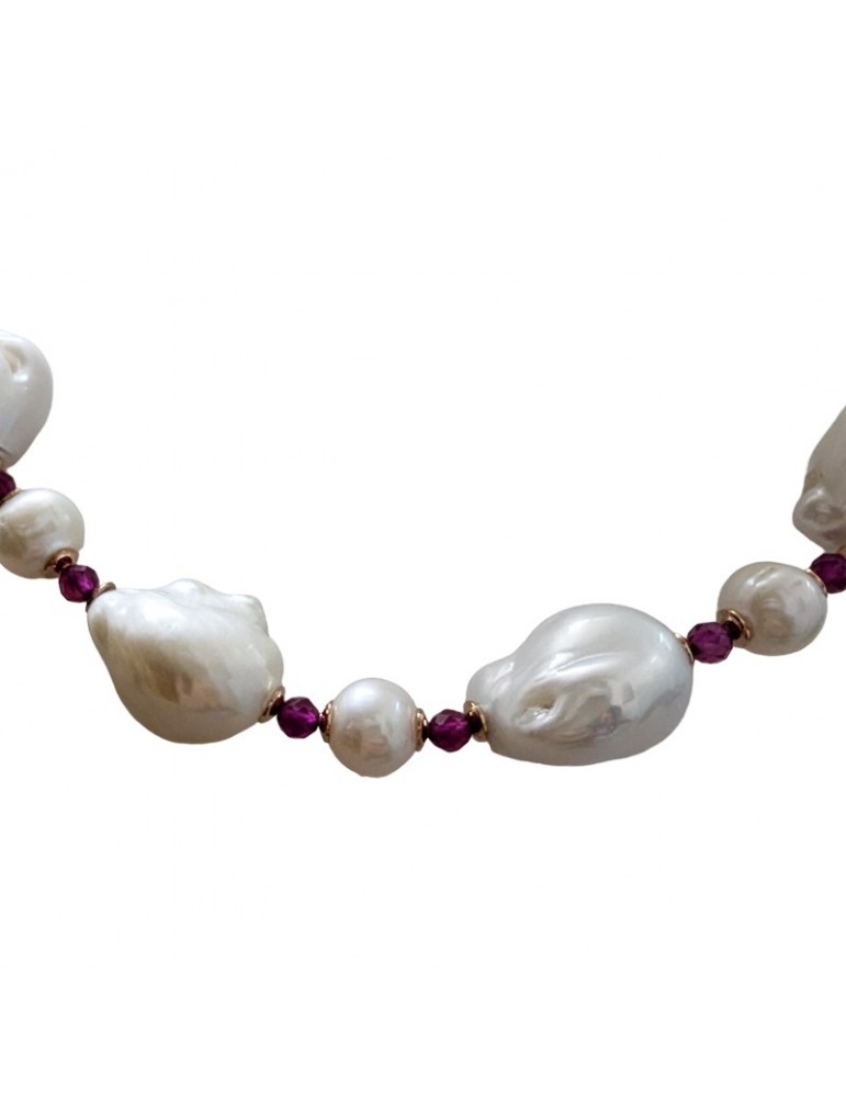 Giadan Necklace - White Sand - Choker - Baroque Pearls - Rubellite - GIADAN22