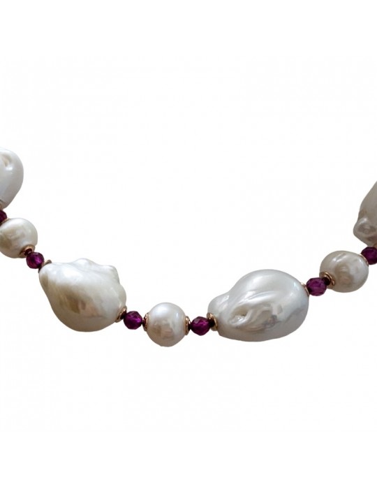 Giadan Necklace - White Sand - Choker - Baroque Pearls - Rubellite - GIADAN22