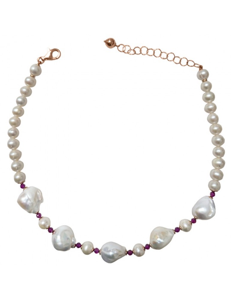 Giadan Necklace - White Sand - Choker - Baroque Pearls - Rubellite - GIADAN22