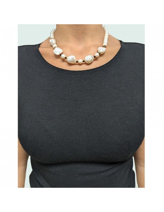 Giadan Necklace - White Sand - Baroque Pearls - Black Spinel-GIADAN23