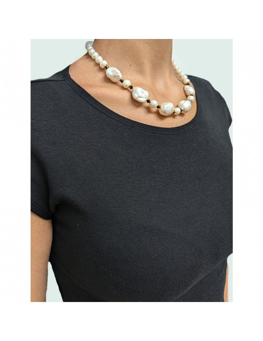 Giadan Necklace - White Sand - Baroque Pearls - Black Spinel-GIADAN23