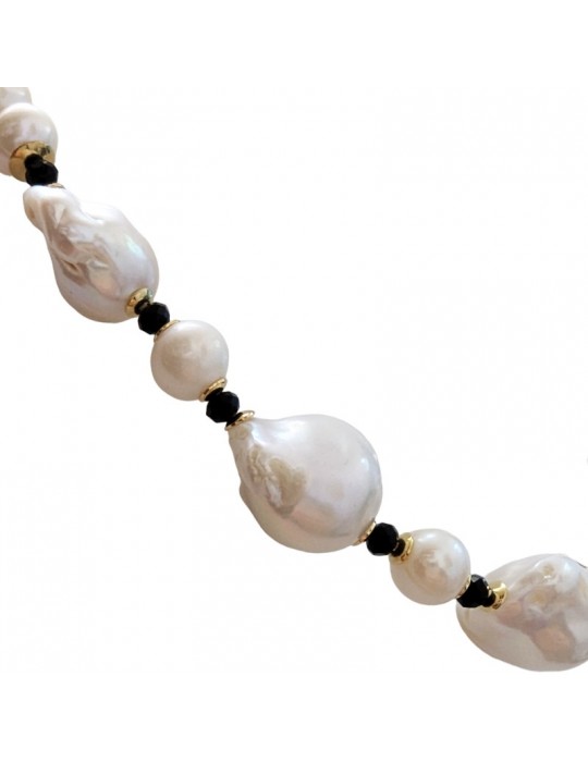 Giadan Necklace - White Sand - Baroque Pearls - Black Spinel-GIADAN23