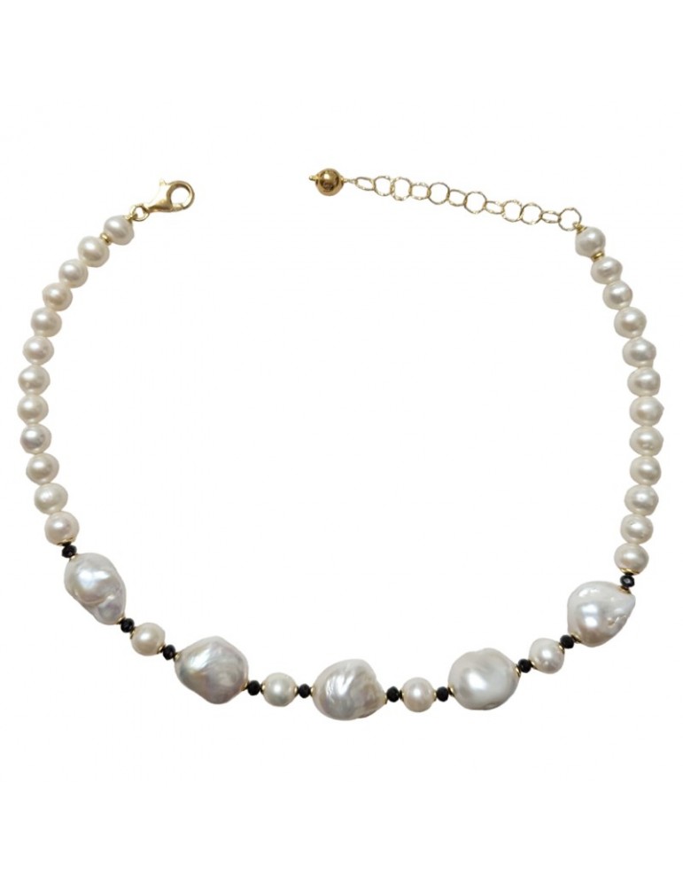 Giadan Necklace - White Sand - Baroque Pearls - Black Spinel-GIADAN23