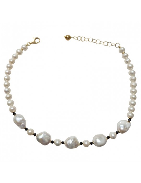Giadan Necklace - White Sand - Baroque Pearls - Black Spinel-GIADAN23