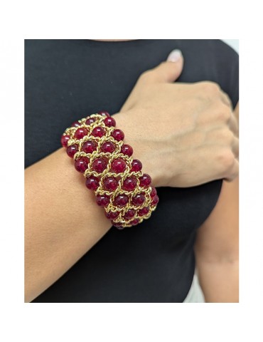 Bracciale Con Perline E Pietre Preziose Rondelle Sfaccettate In Rubino