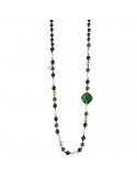 Collana Lelune Glamour - Carmen con Agata Nera e Giada Verde - 88 centimetri - LGNK593.2