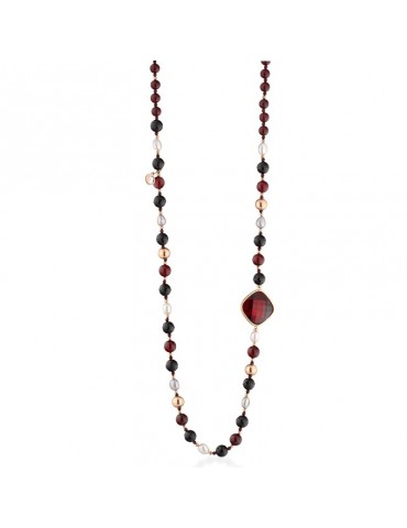 Lelune Glamour Necklace - Carmen with Black Agate and Red Jade - 88 cm - 0