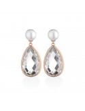 Orecchini Lelune Glamour - Pendenti Argento 925% Rosato - Perle - Cristallo di Rocca - LGEA590
