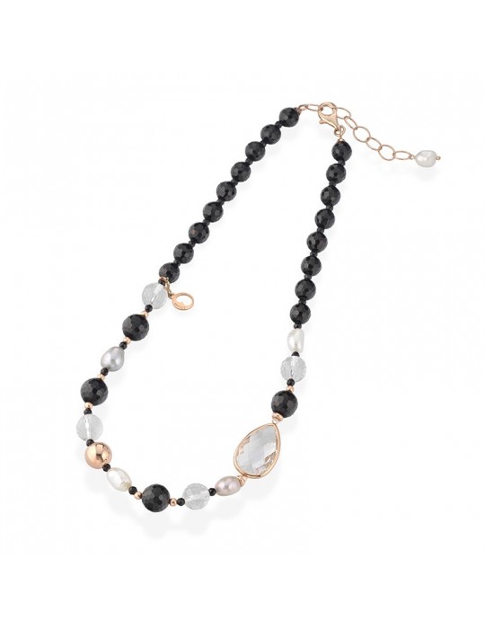 Lelune Glamour Necklace - Carmen with Black Agate and Rock Crystal - 48 cm - 0