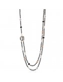 Collana Lelune Glamour - Carmen Doppio Filo - Ematite Nera - Cristallo di Rocca - 88 centimetri - LGNK594