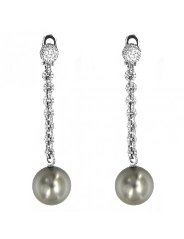 Orecchini Picca con Perle Tahiti Mari del Sud - in Oro Bianco con Diamanti - 0