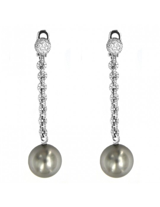 Picca South Sea Tahiti Pearls Earrings - in White Gold with Diamonds - 0