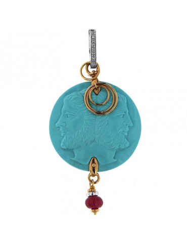 Silvia Kelly Turquoise Pendant with Diamonds - 0